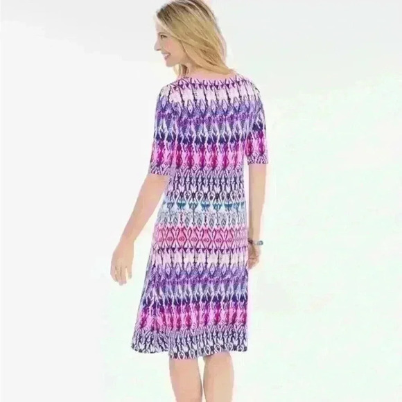 Chico’s‎ Pastel Ikat Print Keyhole Jersey Knit Shift Dress Size 2P/PL - Picture 2 of 12